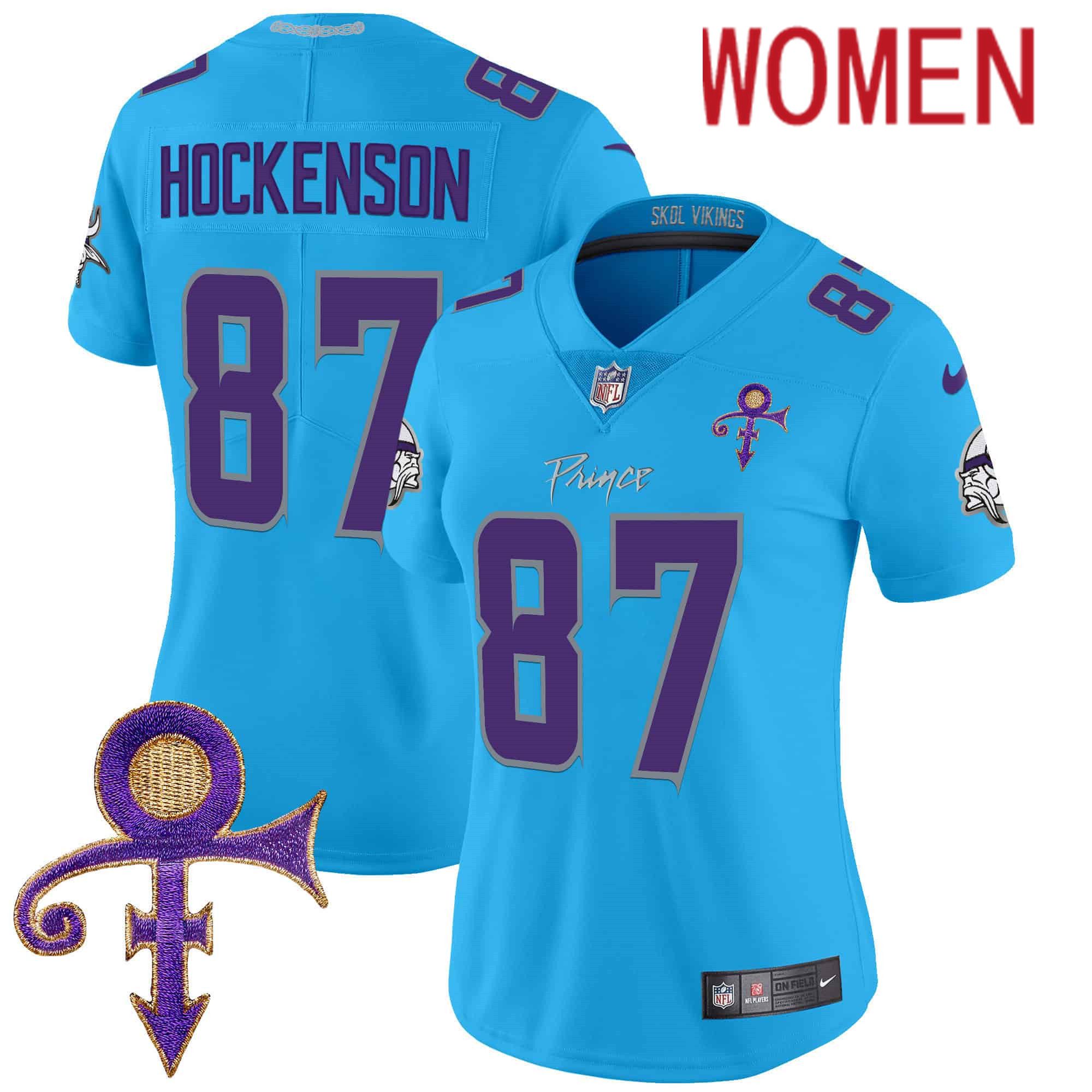 Women Minnesota Vikings #87 Hockenson Light Blue 2024 Nike Prince Vapor Limited NFL Jersey
